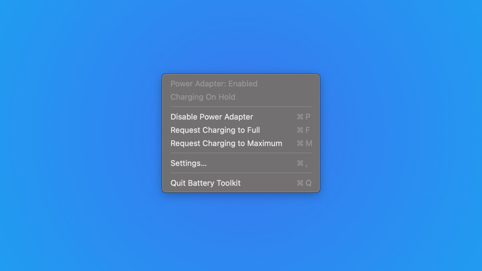 A screenshot of additional options in Battery Toolkit.